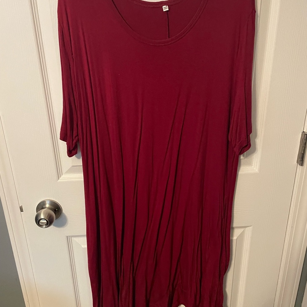 3X Elegant Burgundy Women's dress with pockets